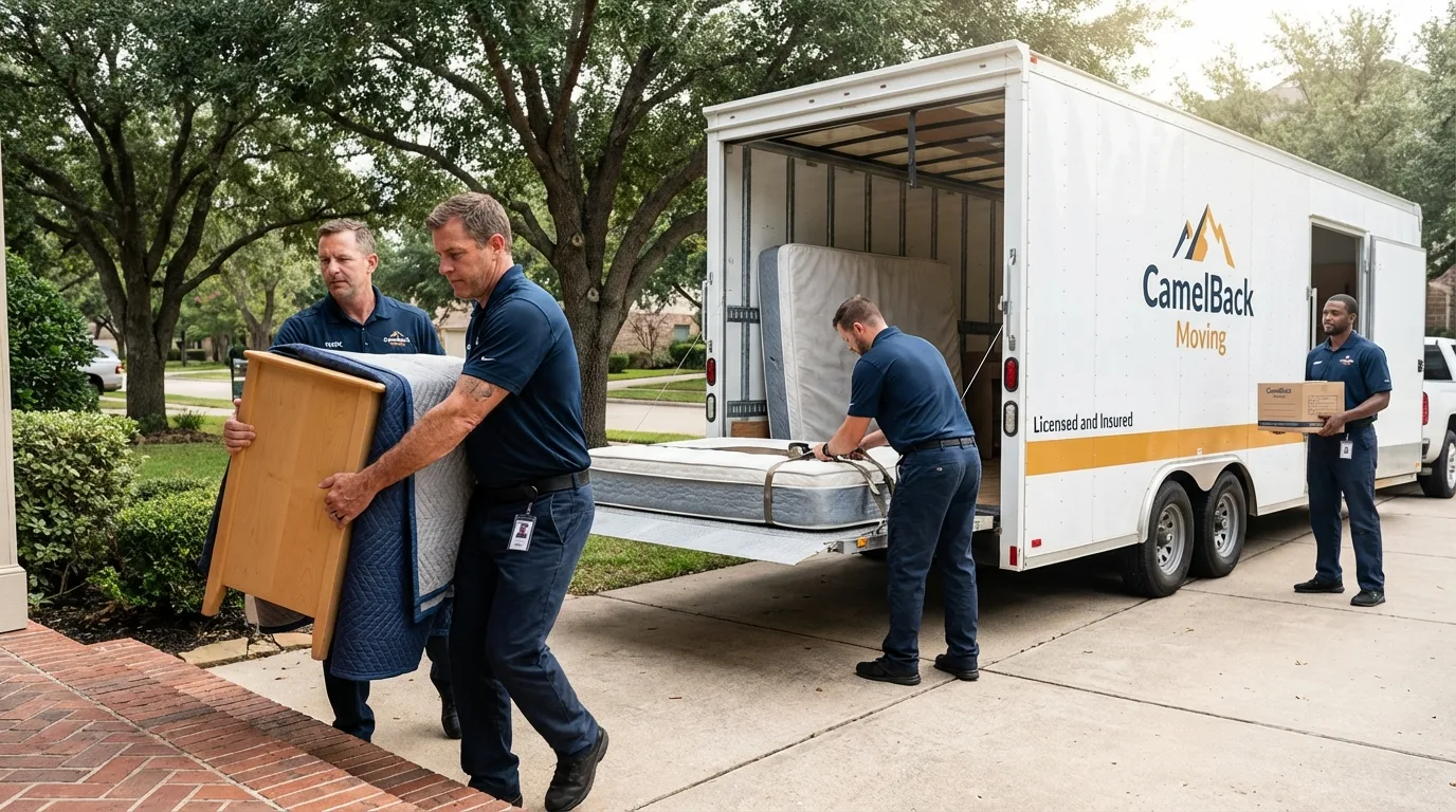 Crew loading residential truck for cross-state move from Tonopah, NV
